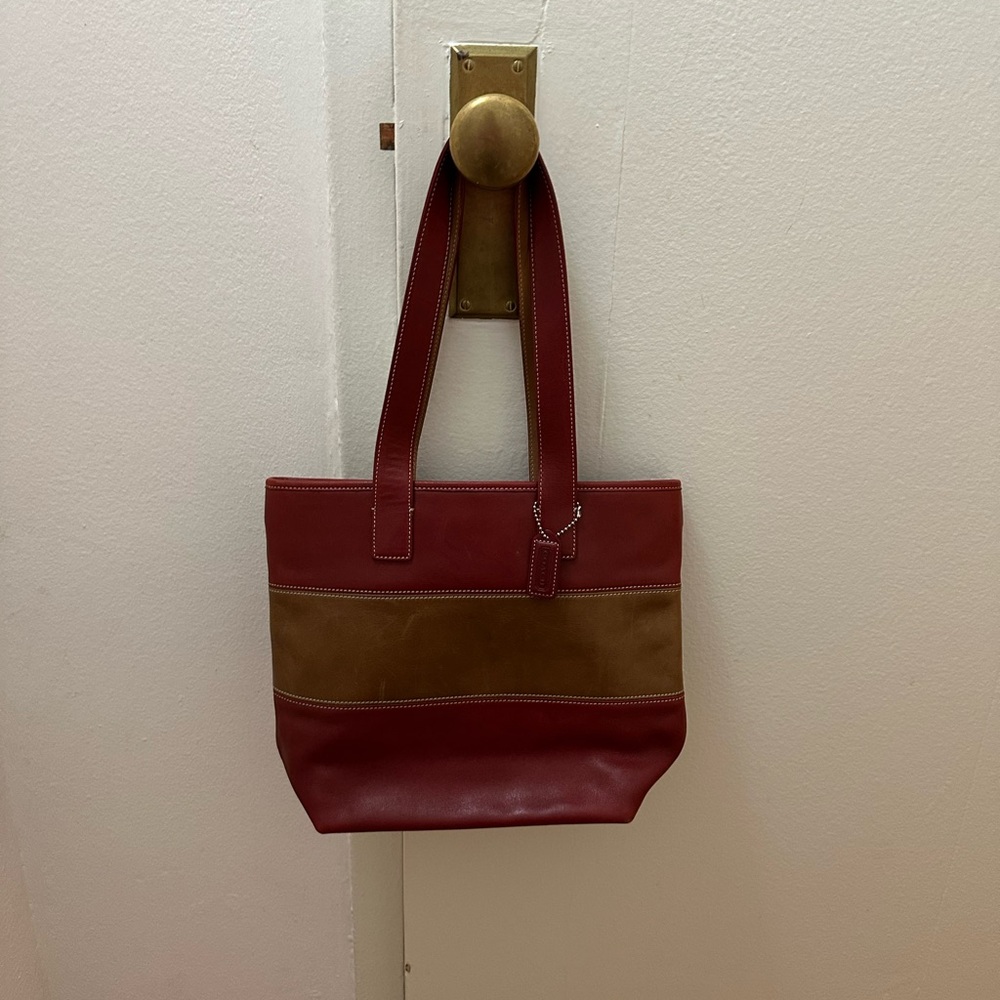 Coach 9348 Rugby Stripe Bag in Red and Mustard